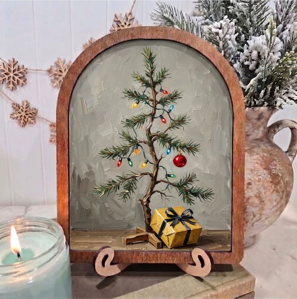Arch Little Christmas Tree Framed Art Christmas Winter: 6x8