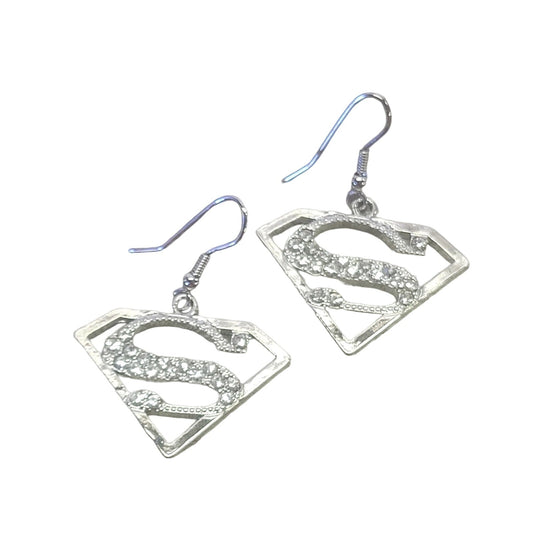 Superman emblem crystal dangle earrings