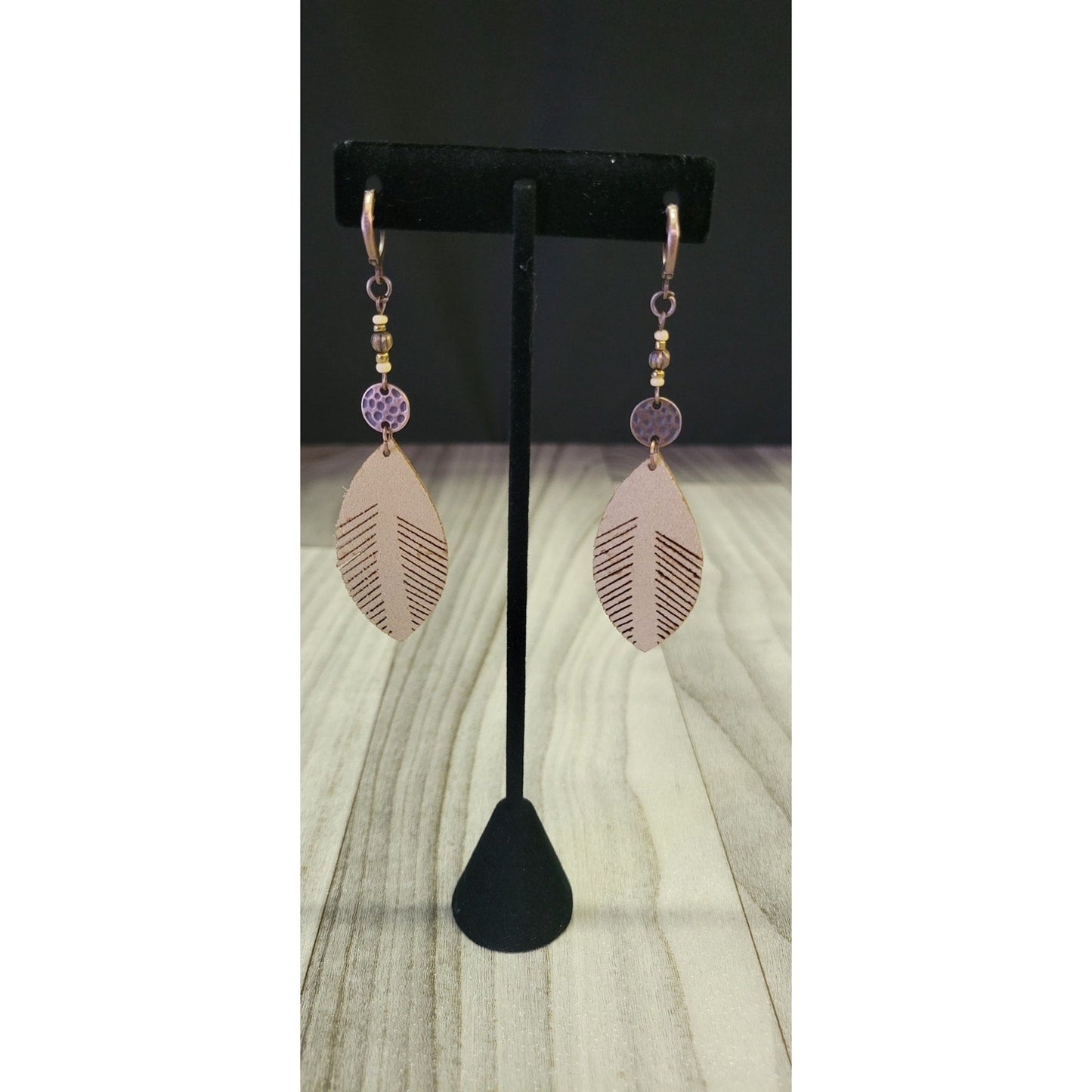 Leather Feather earrings with beads