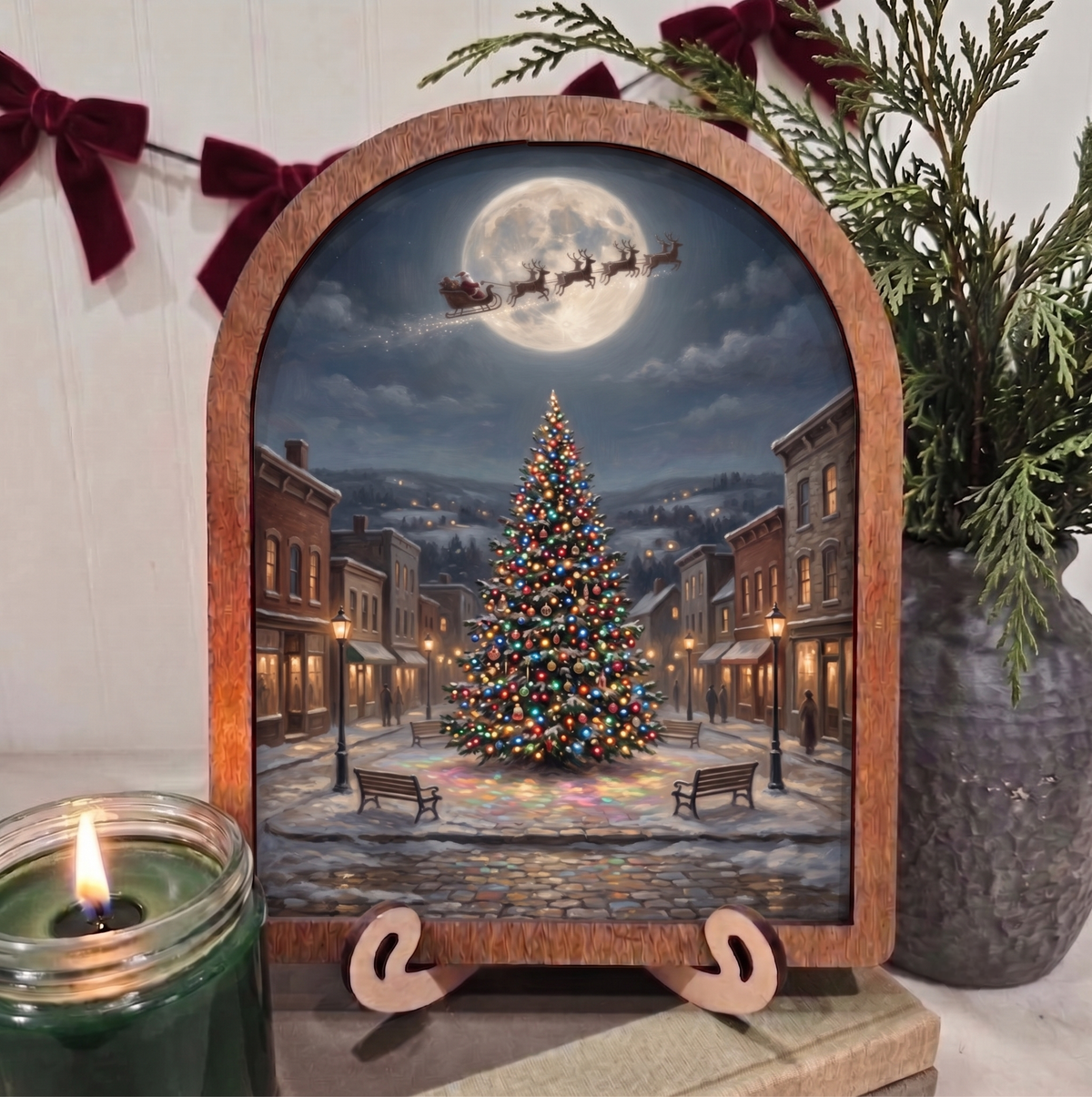 Arch Small Town Christmas Santa's Sleigh Framed Art Winter: 8x10