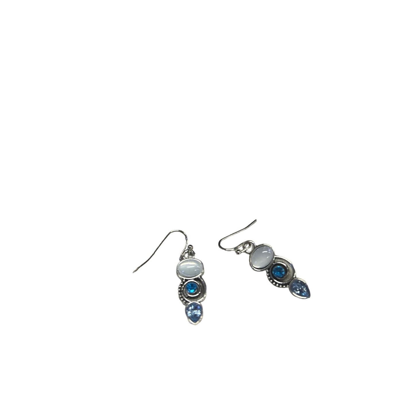 Faux moonstone dangle earrings blue rhinestones