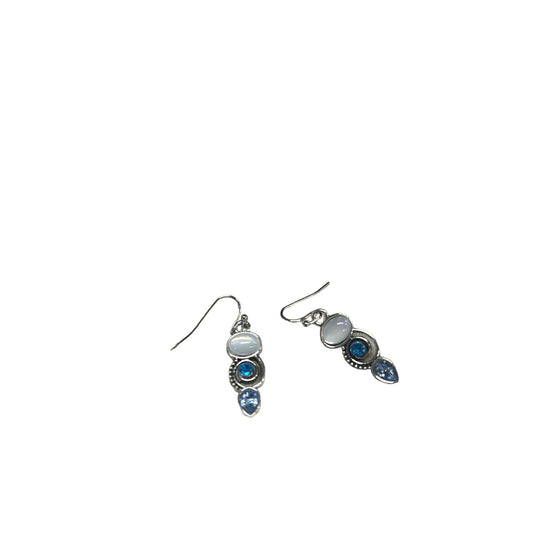 Faux moonstone dangle earrings blue rhinestones