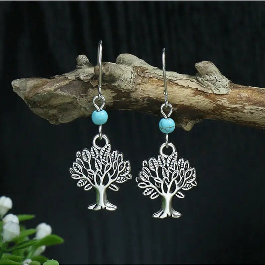 Turquoise and Silver Tree of Life earrings