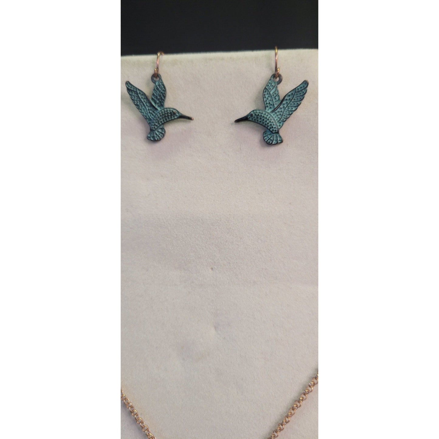 Patina Hummingbird Necklace and earrings