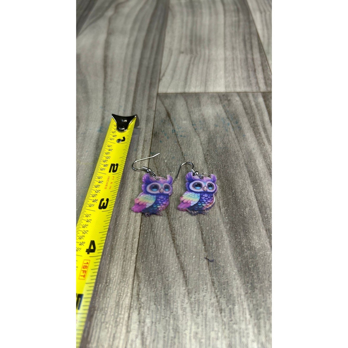 Purple owl earrings