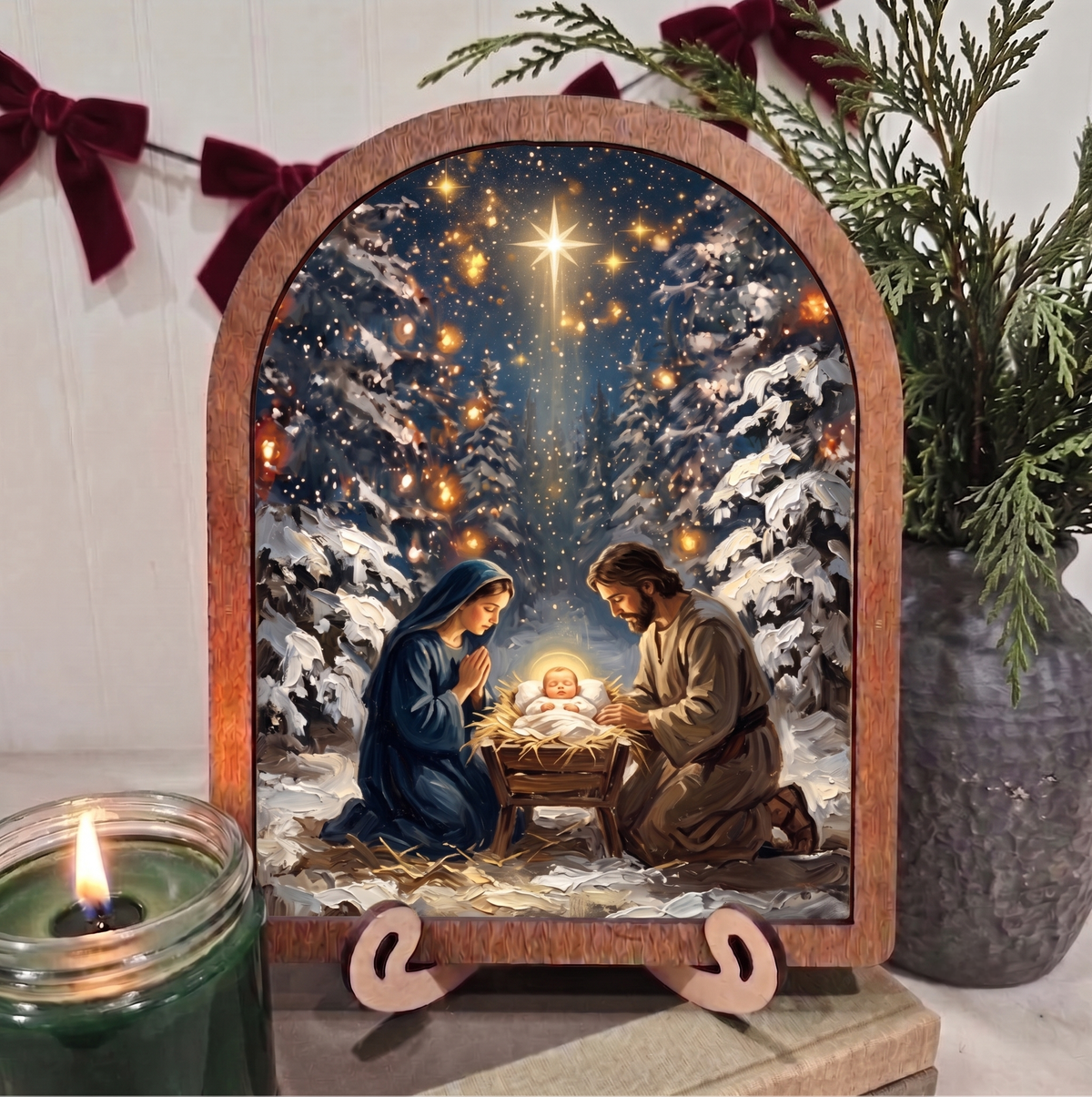 Arch Mary Joseph Baby Jesus Nativity Framed Art Christmas: 8x10