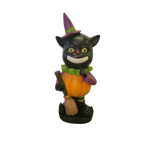 Halloween Resin Black Cat in Pumpkin Suit