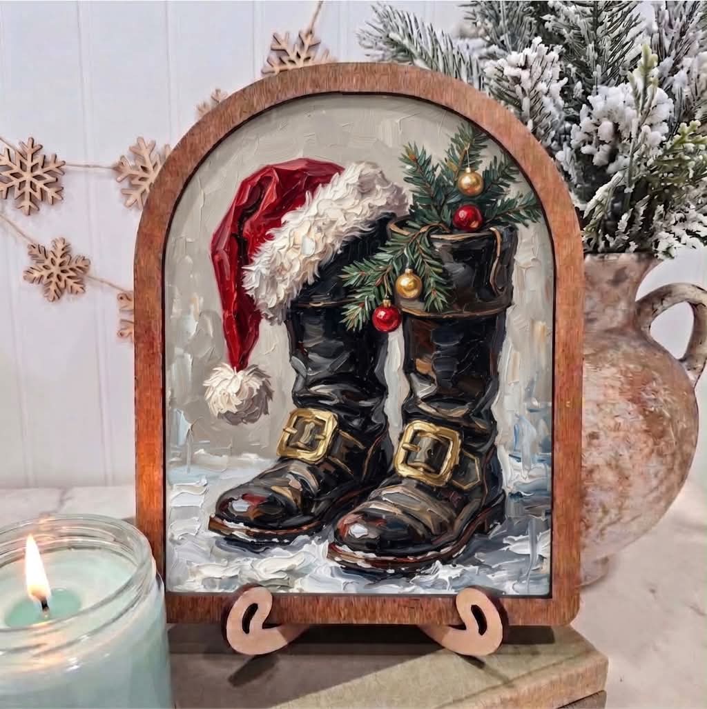 Arch Framed Art - Santa's Boots and Hat Christmas: 6x8