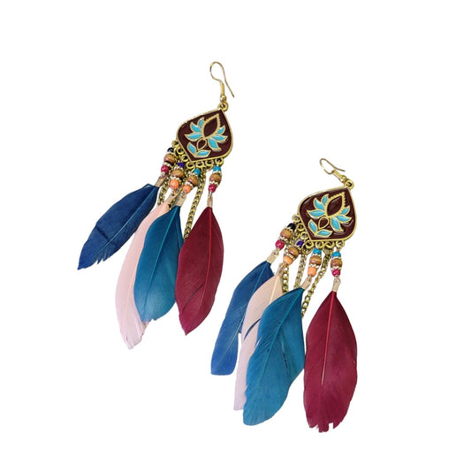 Bohemian Feather and chain dangle earrings