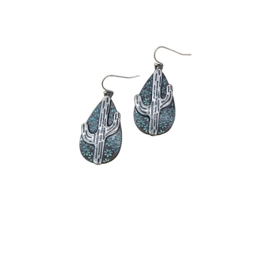 Two Tone Metal Cactus and Flowers earrings