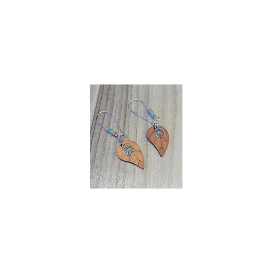 Boho wooden leaf earrings with beads