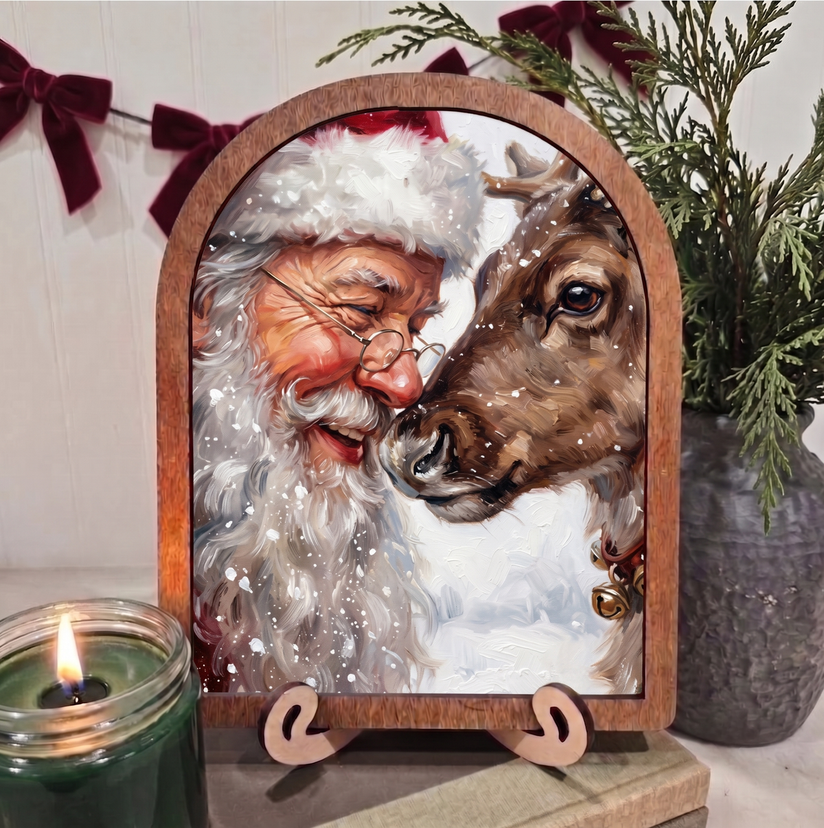 Arch Santa and His Reindeer Framed Art Christmas Winter: 8x10