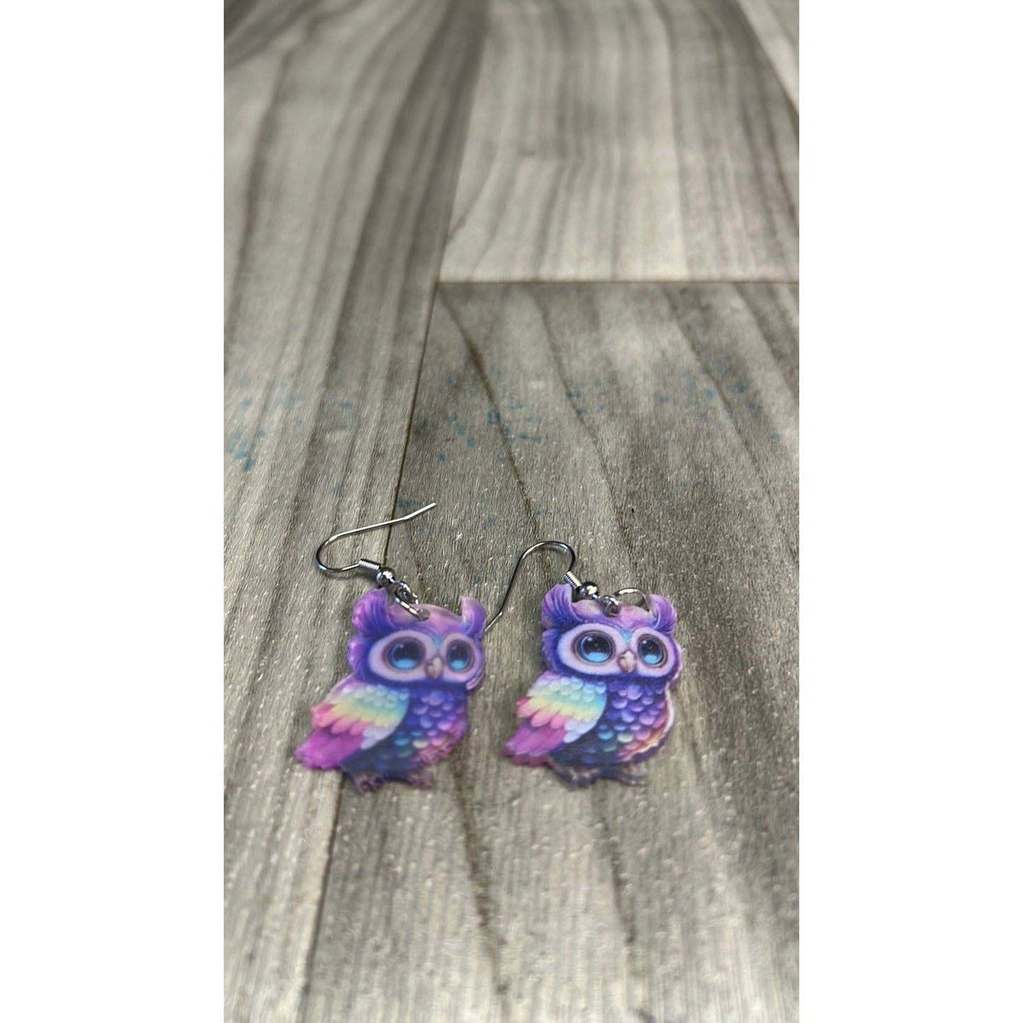 Purple owl earrings