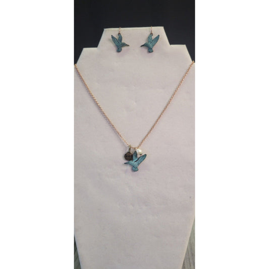 Patina Hummingbird Necklace and earrings