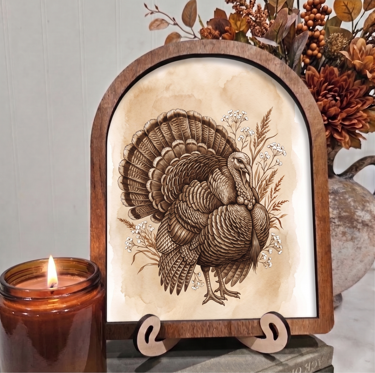 Arch Thanksgiving Turkey Cottage Style Framed Art Fall: 6x8
