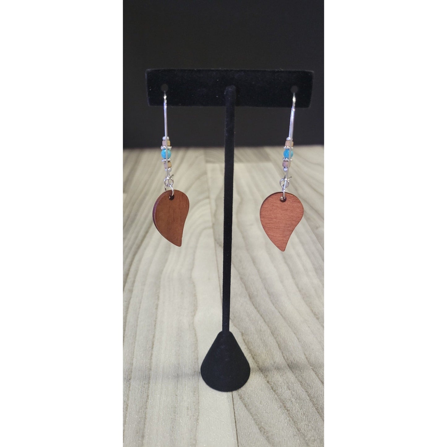 Boho wooden leaf earrings with beads