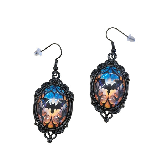 Domed Gothic Bat Earrings Halloween Earrings, Fall Gifts, Costume Bats