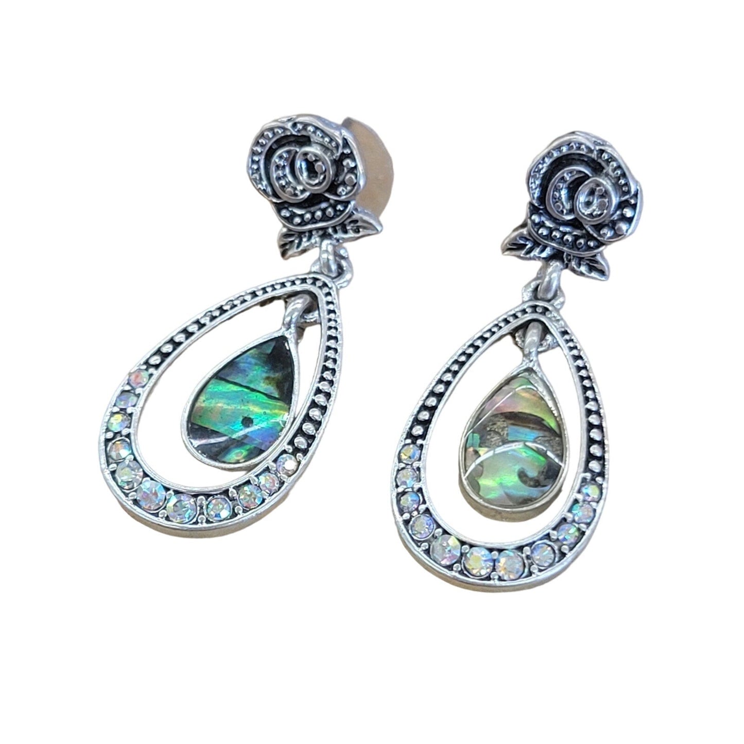 Abalone Double Tear Drop Rose dangle earrings