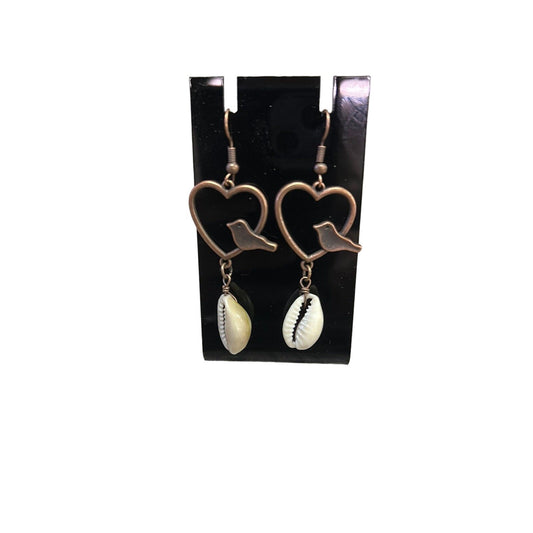 Heart with bird seashells earrings