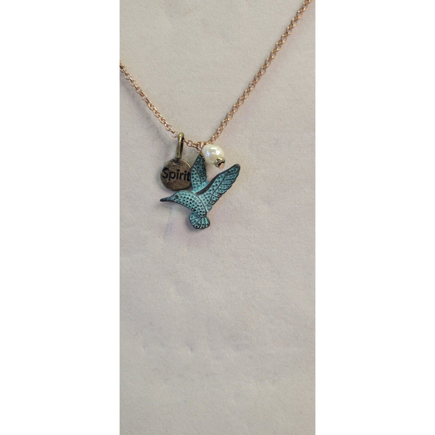 Patina Hummingbird Necklace and earrings