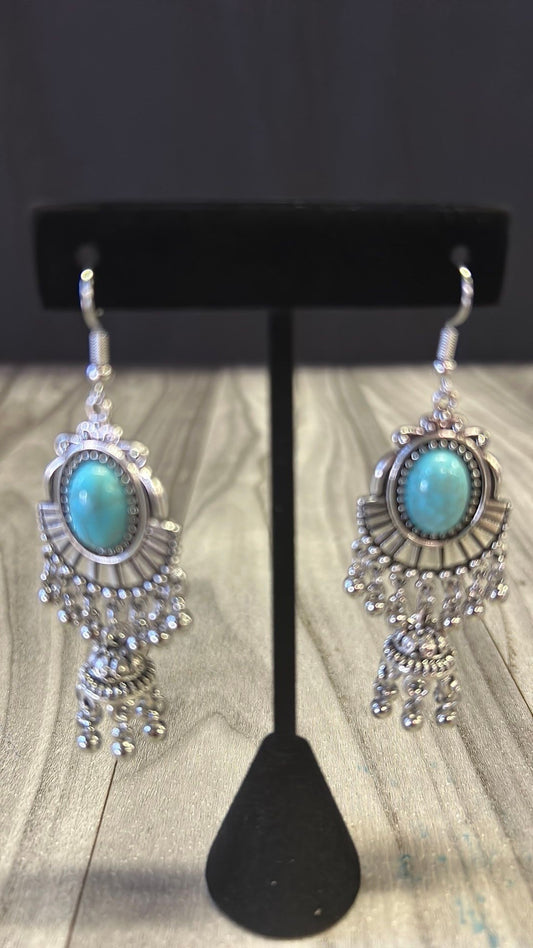 Silver and turquoise dangly earrings