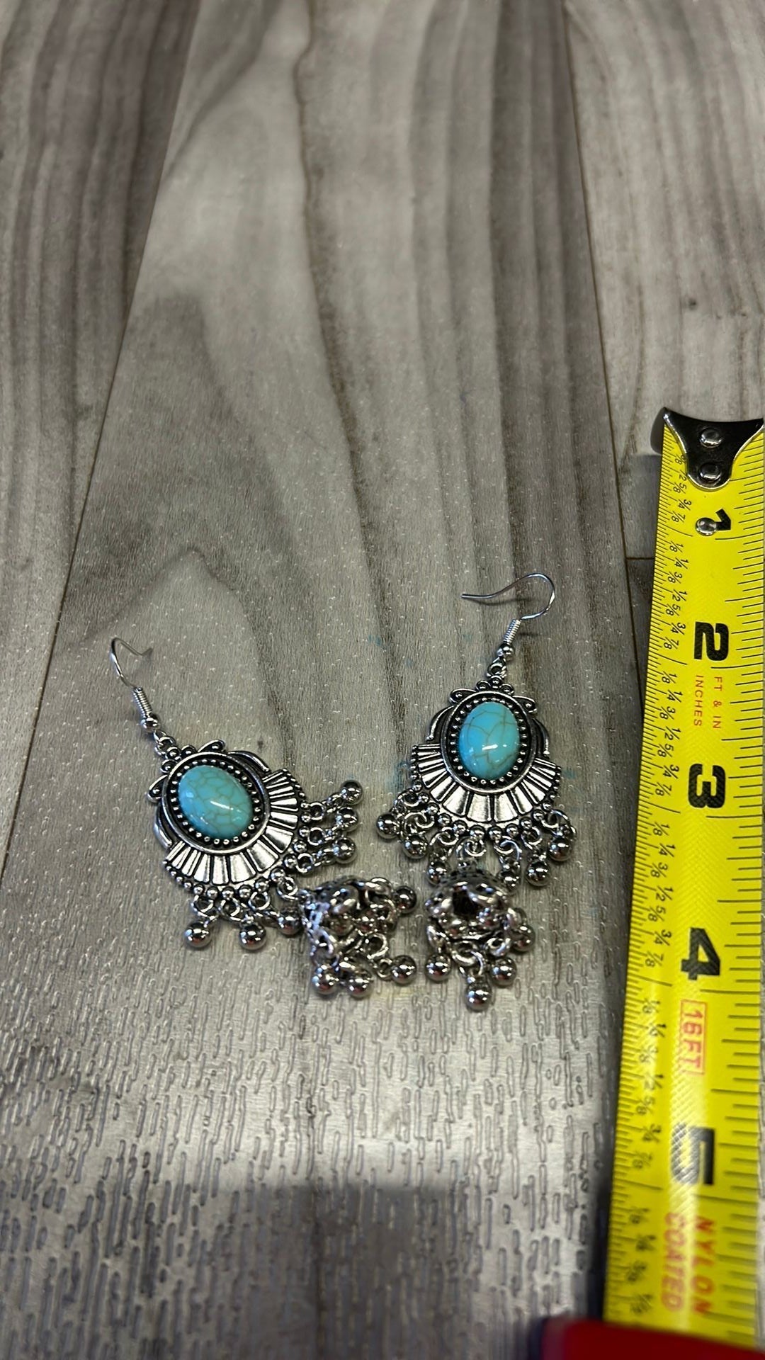 Silver and turquoise dangly earrings