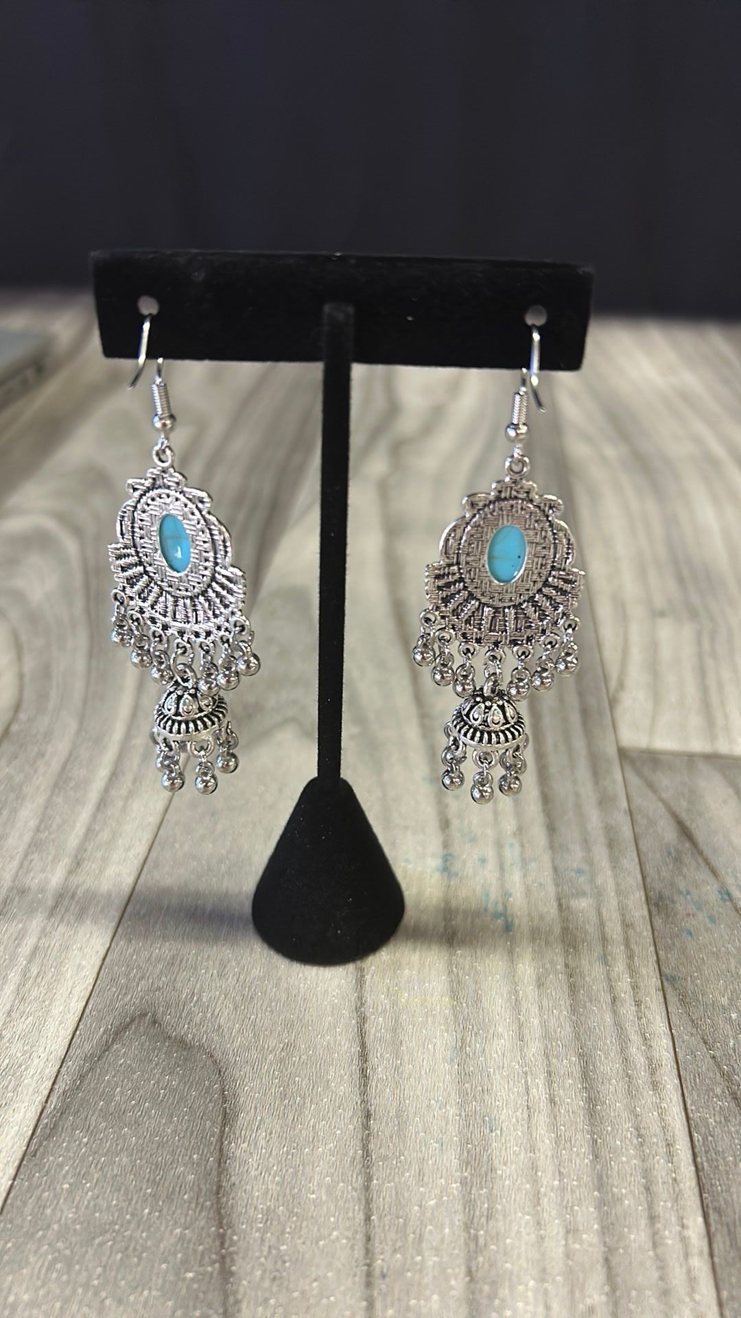 Silver and turquoise dangly earrings
