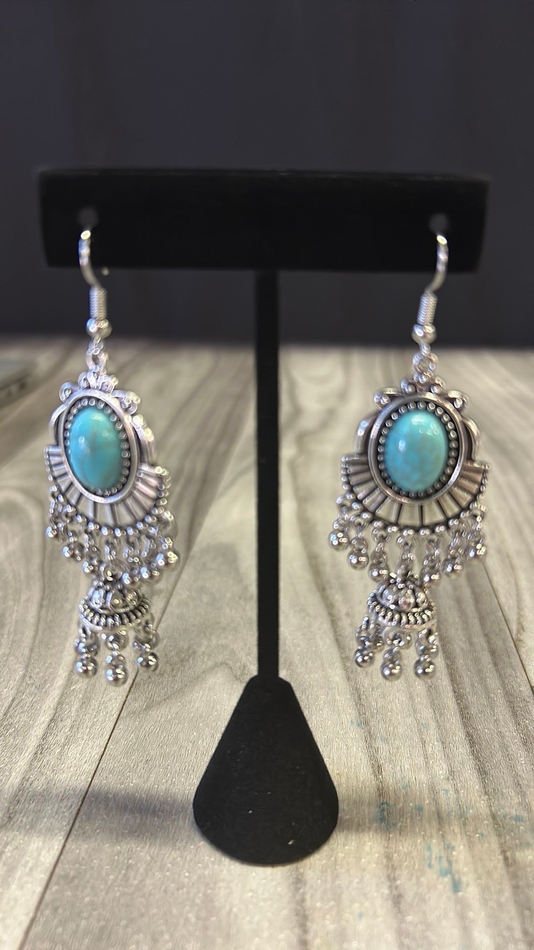 Silver and turquoise dangly earrings