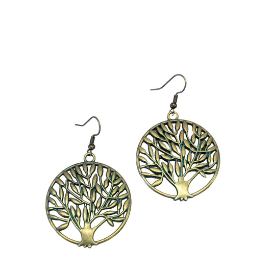 Gold tone tree of life earrings