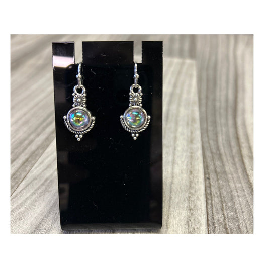 Silver Round stone drop earrings