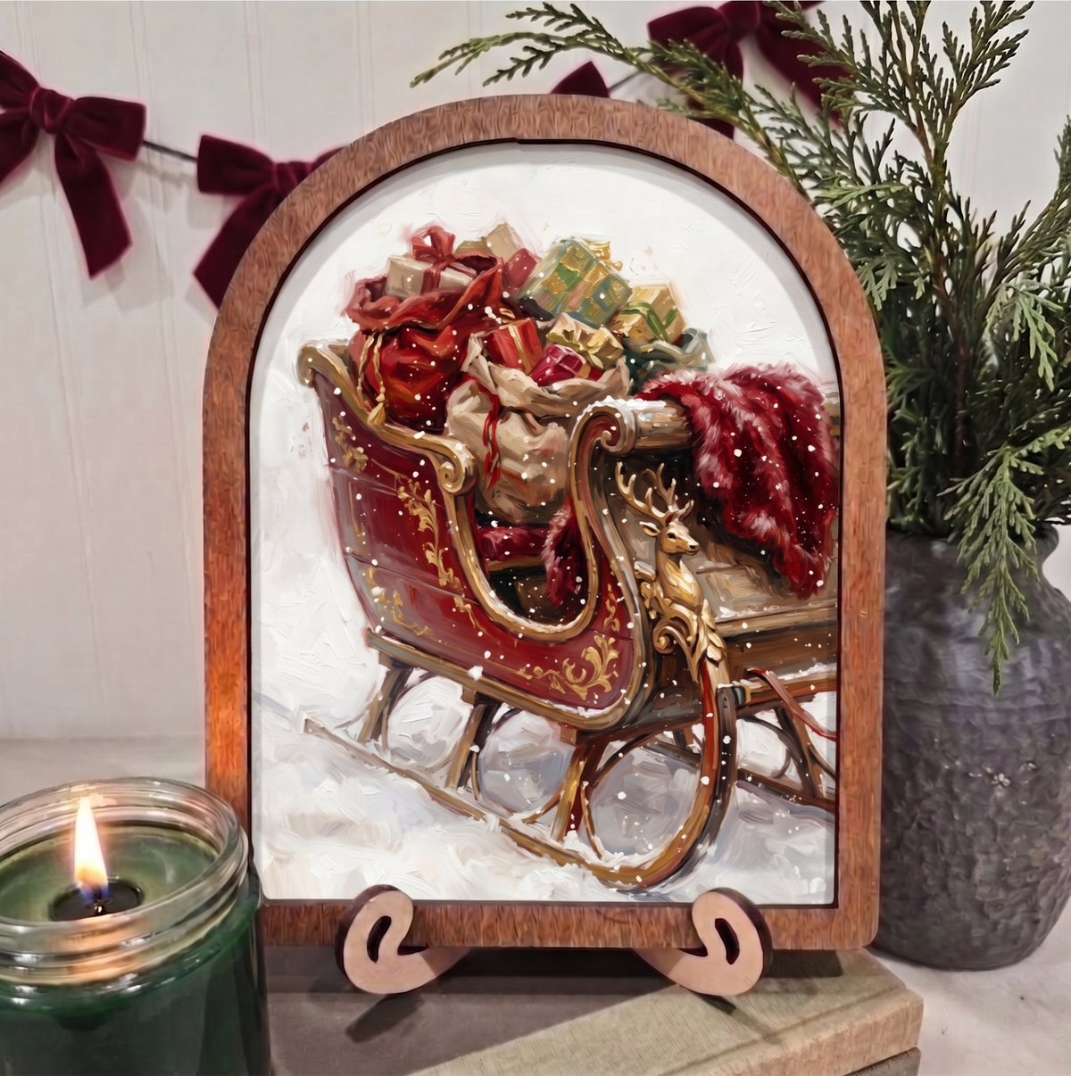 Arch Santa's Sleigh Framed Art Christmas Winter: 6x8