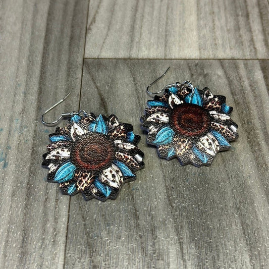 Faux leather brown & teal earrings