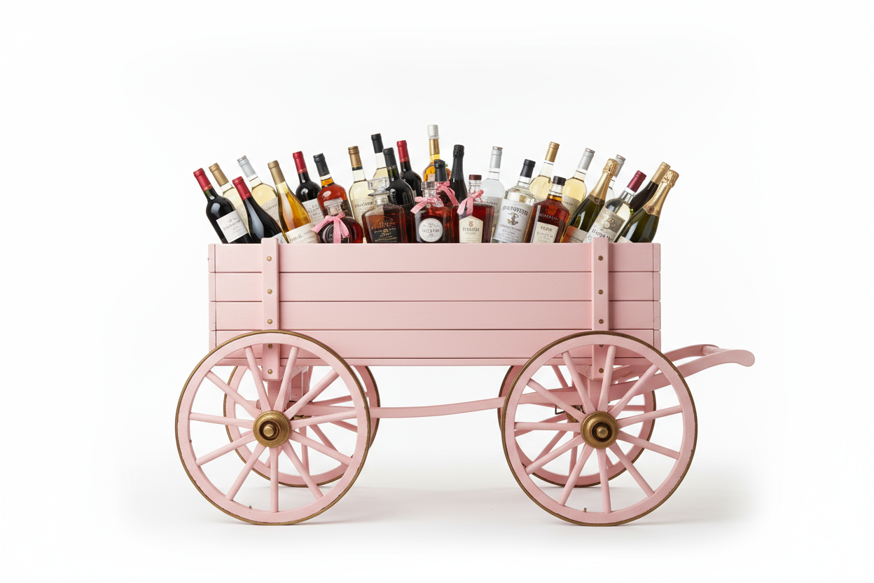 I need a picture of a pink wagon full of liquor